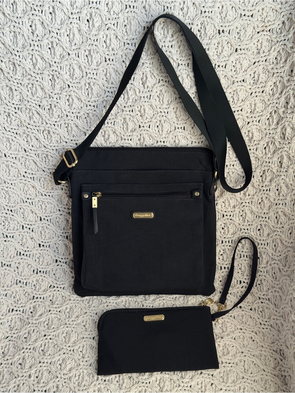 Baggallini Black Crossbody Travel Bag & RFID Wristlet Set